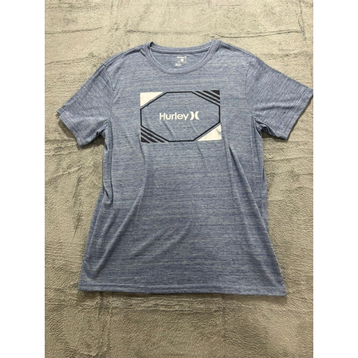 Hurley Mens M Blue Heather Graphic Logo T-Shirt Surf Short Sleeve Casual