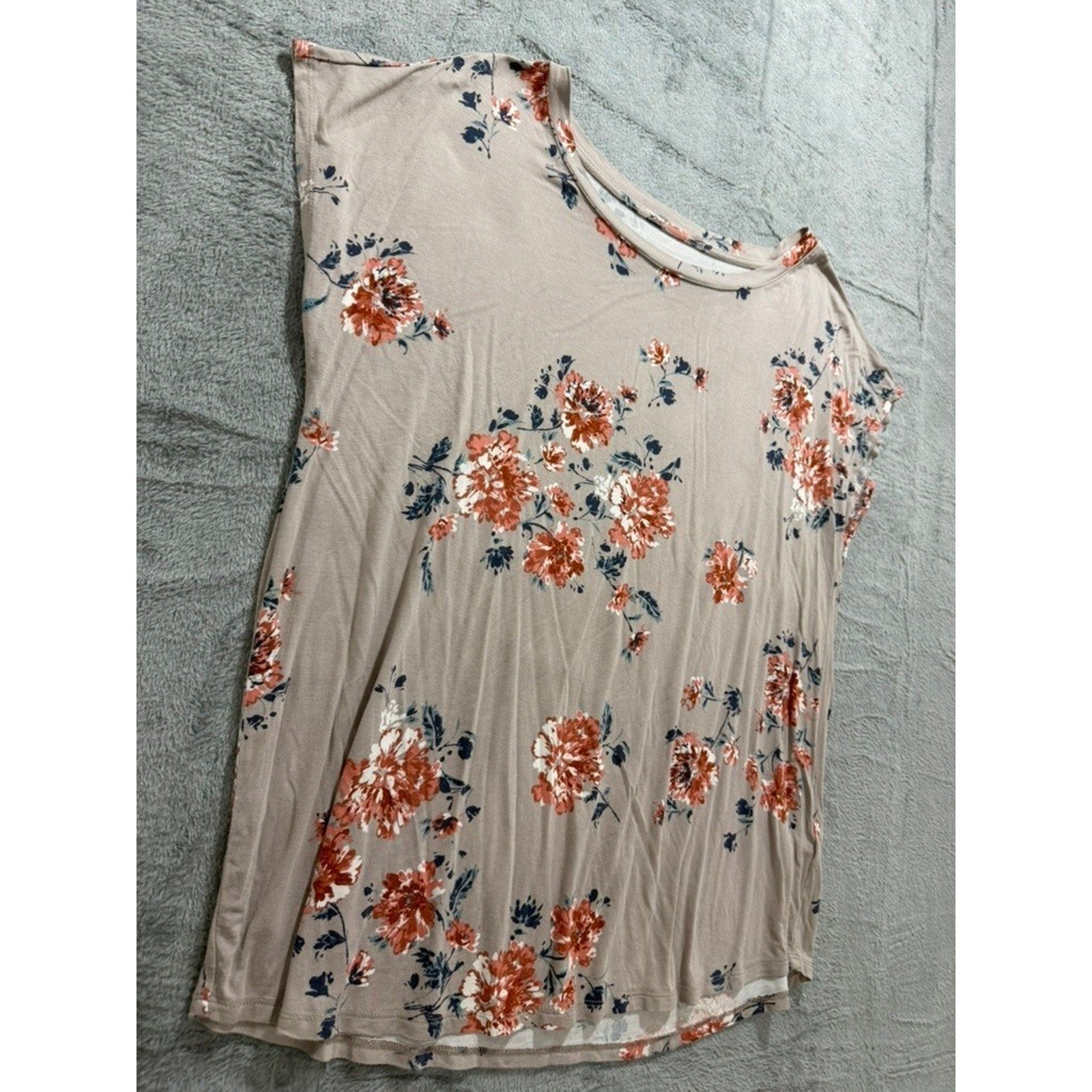 The Limited Floral Short Sleeve Blouse Womens Large Mauve Orange Crew Neck Boho