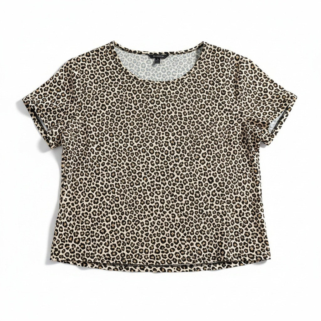 Banana Republic XL Tan Leopard Print Womens Blouse Short Sleeve Career Chic Fun