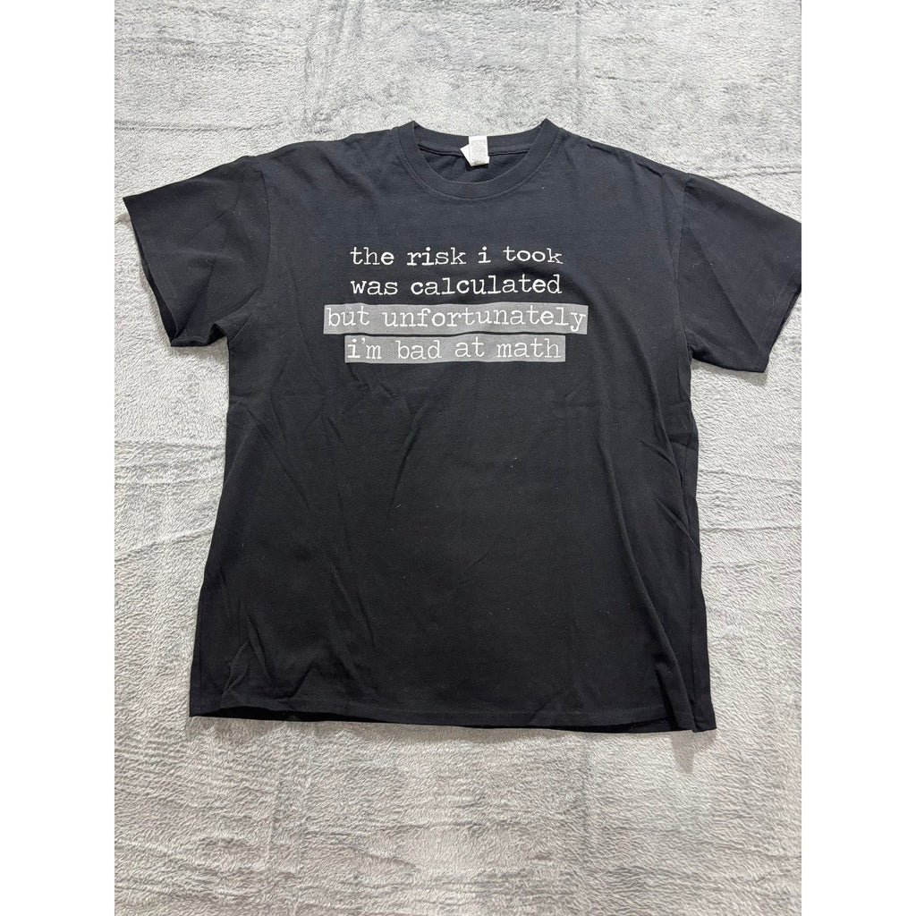 Brisco Brands L Black Womens Calculated Risk Bad At Math Graphic T-Shirt Casual