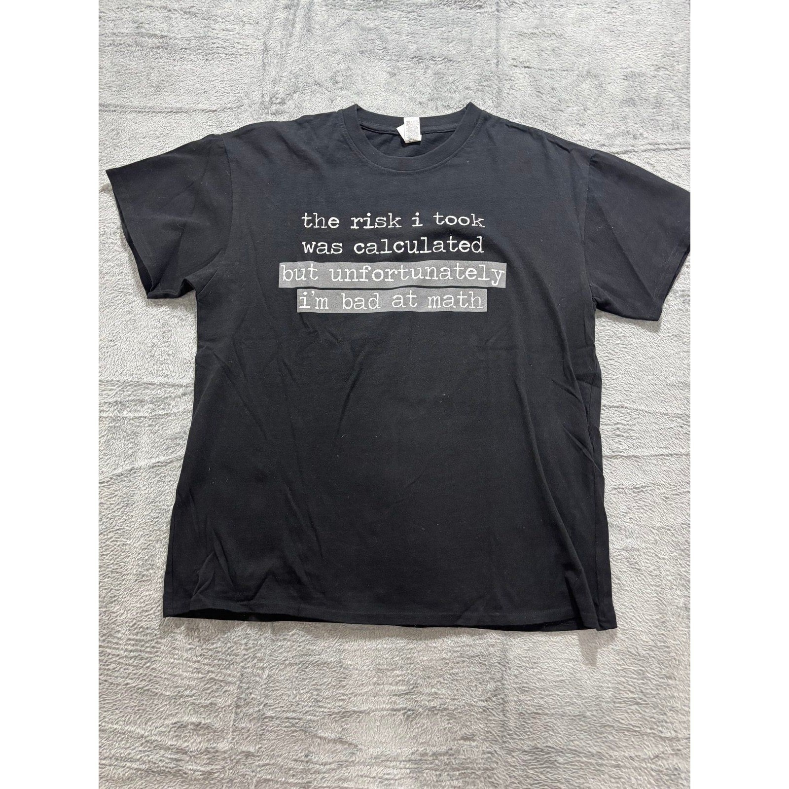 Brisco Brands L Black Womens Calculated Risk Bad At Math Graphic T-Shirt Casual