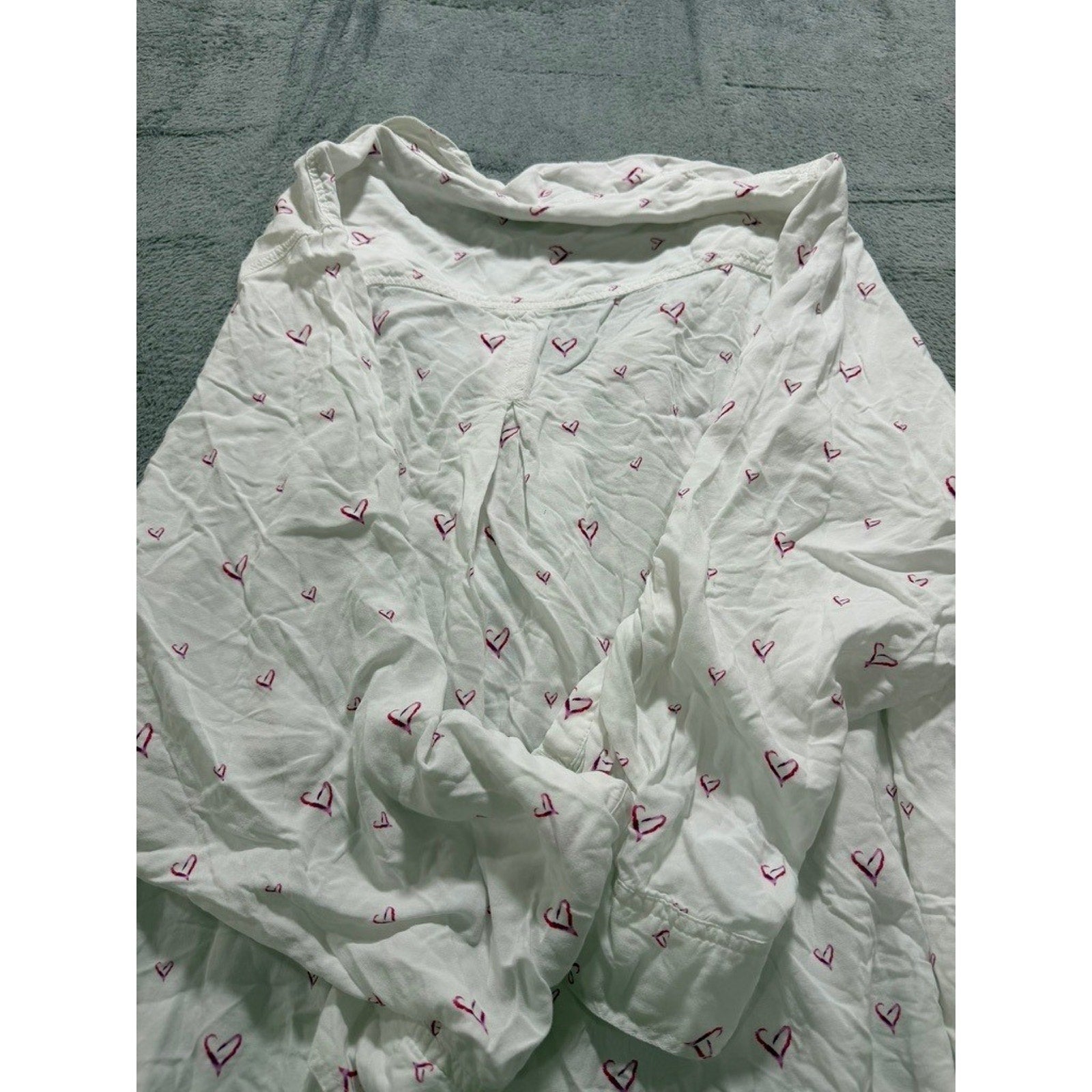 Velvet Heart Womens 3X White Pink Heart Print Roll Tab Sleeve Button Up Shirt