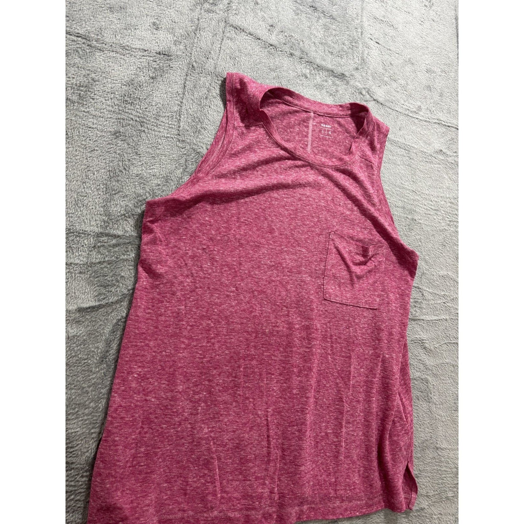 Old Navy L Womens Pink Heather Linen Blend Pocket Tank Top Casual Boho Summer