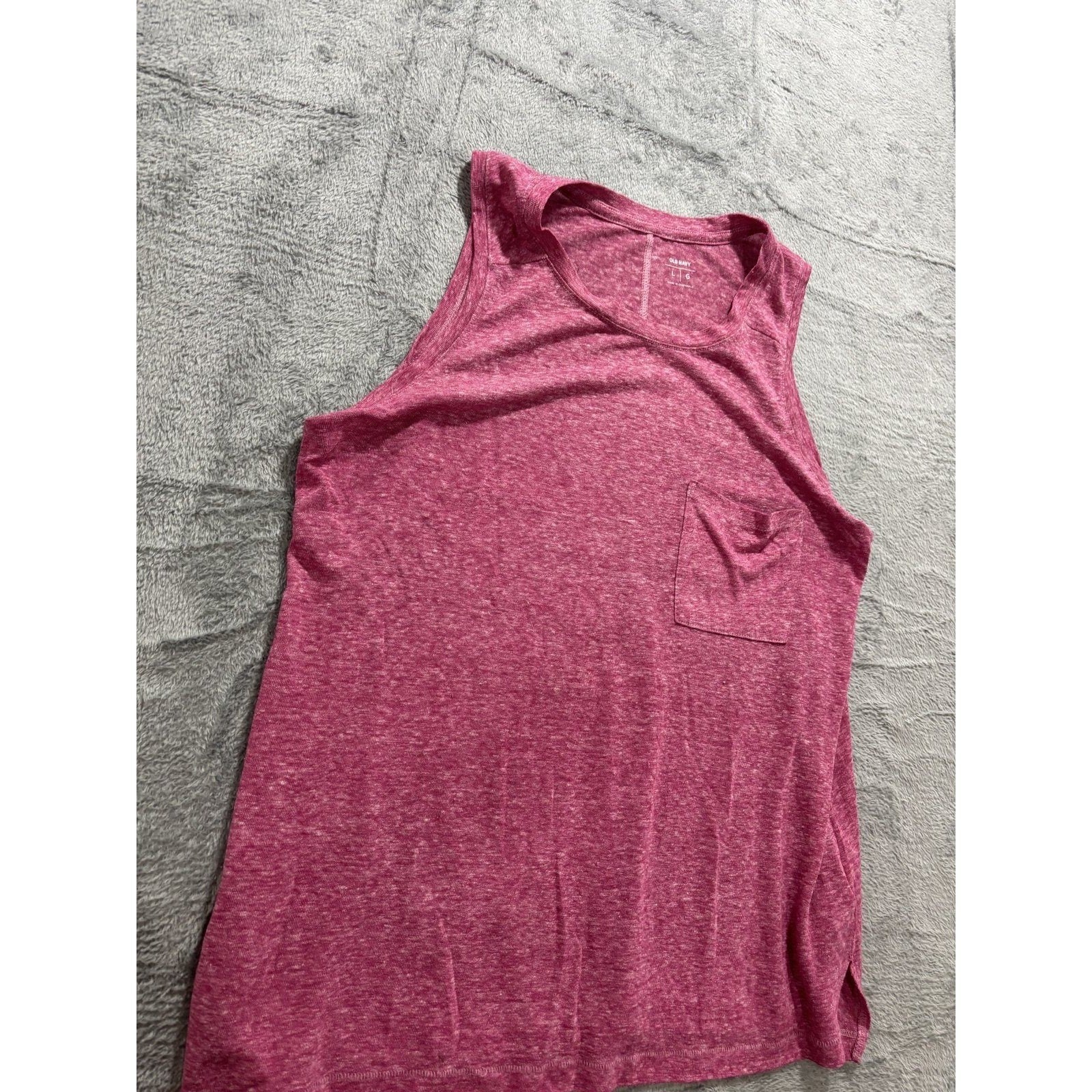 Old Navy L Womens Pink Heather Linen Blend Pocket Tank Top Casual Boho Summer