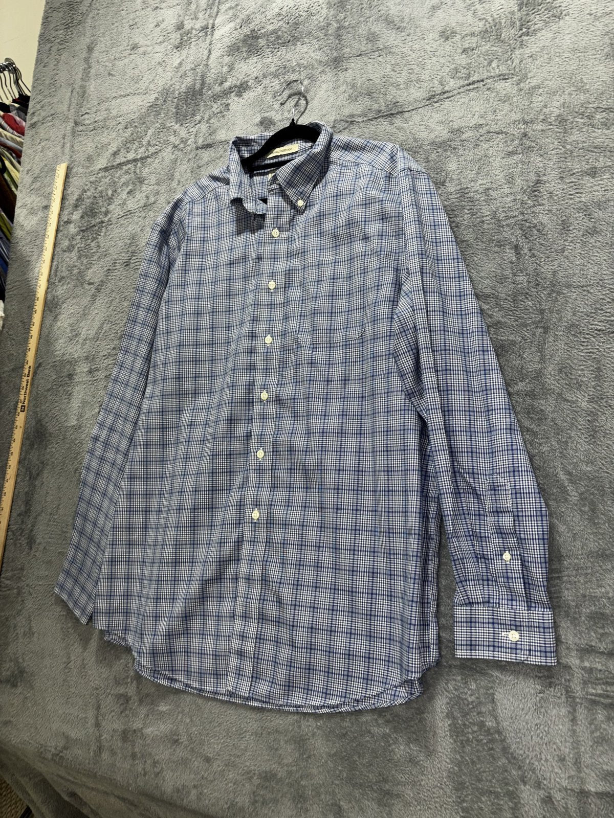 L.L.Bean Men's Blue Plaid Dress Shirt Size L Regular, photo 2 of 7