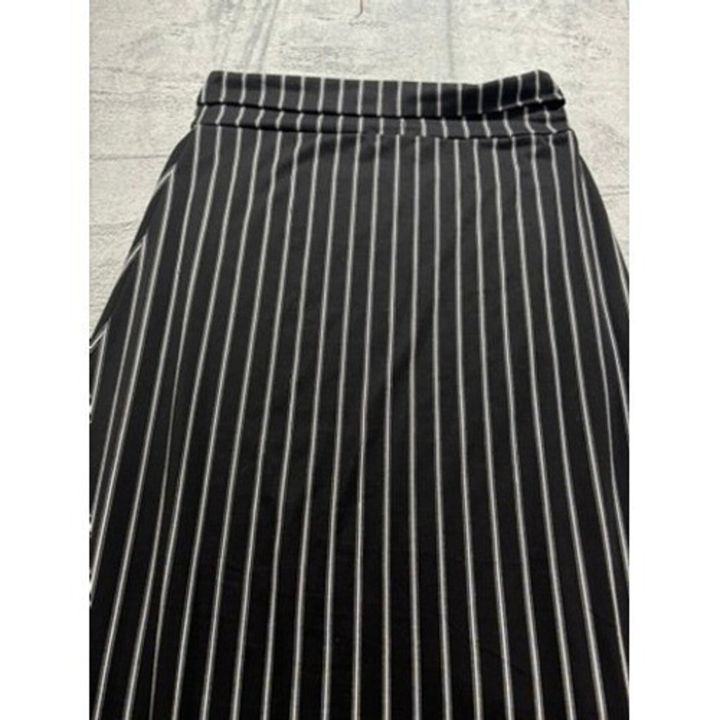 Urban Coco Black White Pinstripe A-Line Midi Skirt Elastic Waist Stretch S