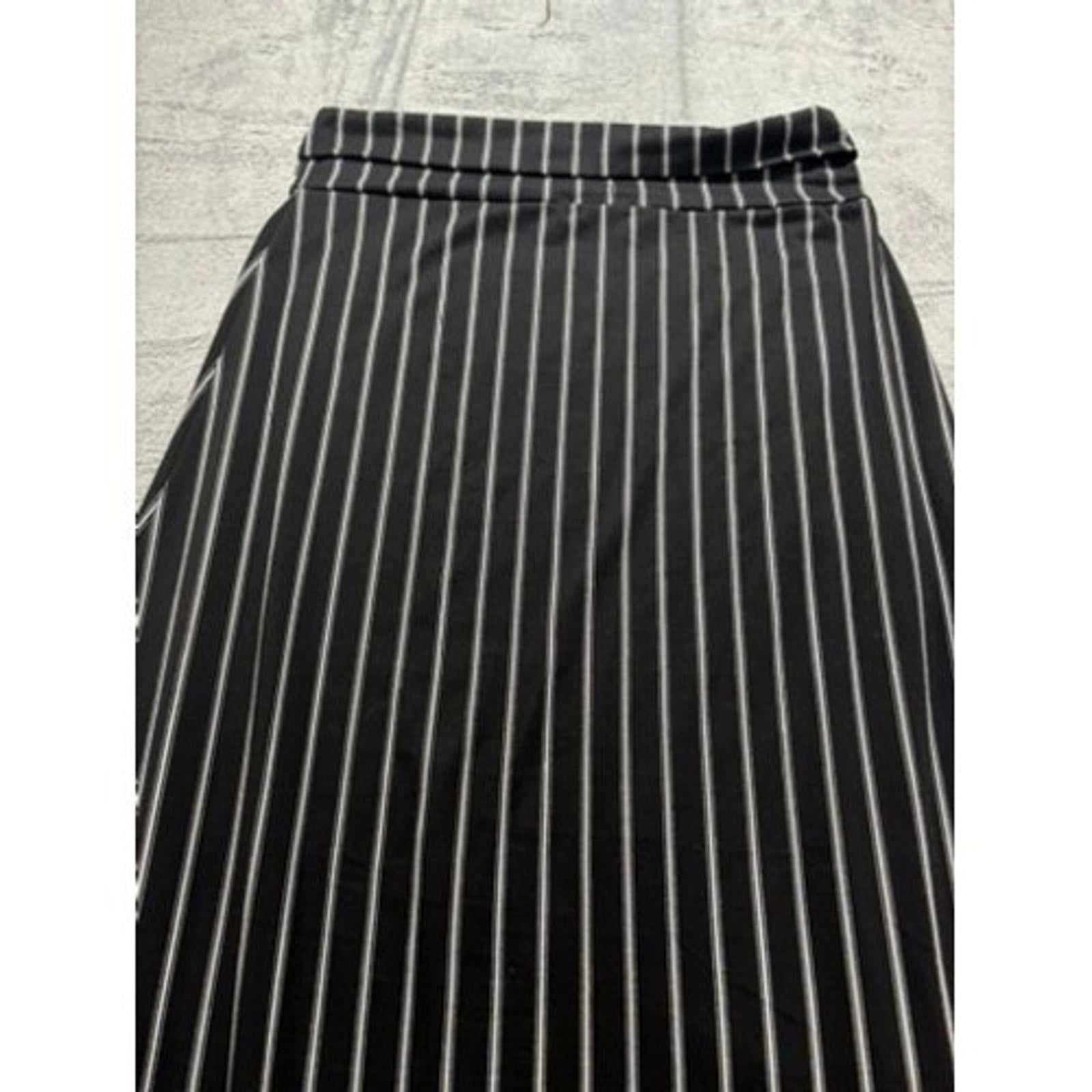 Urban Coco Black White Pinstripe A-Line Midi Skirt Elastic Waist Stretch S