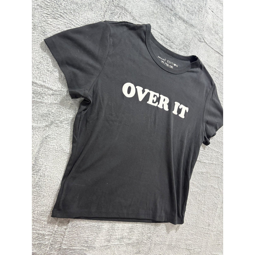 Social Edition XL Black Womens Over It Graphic T-Shirt Casual Vintage Style