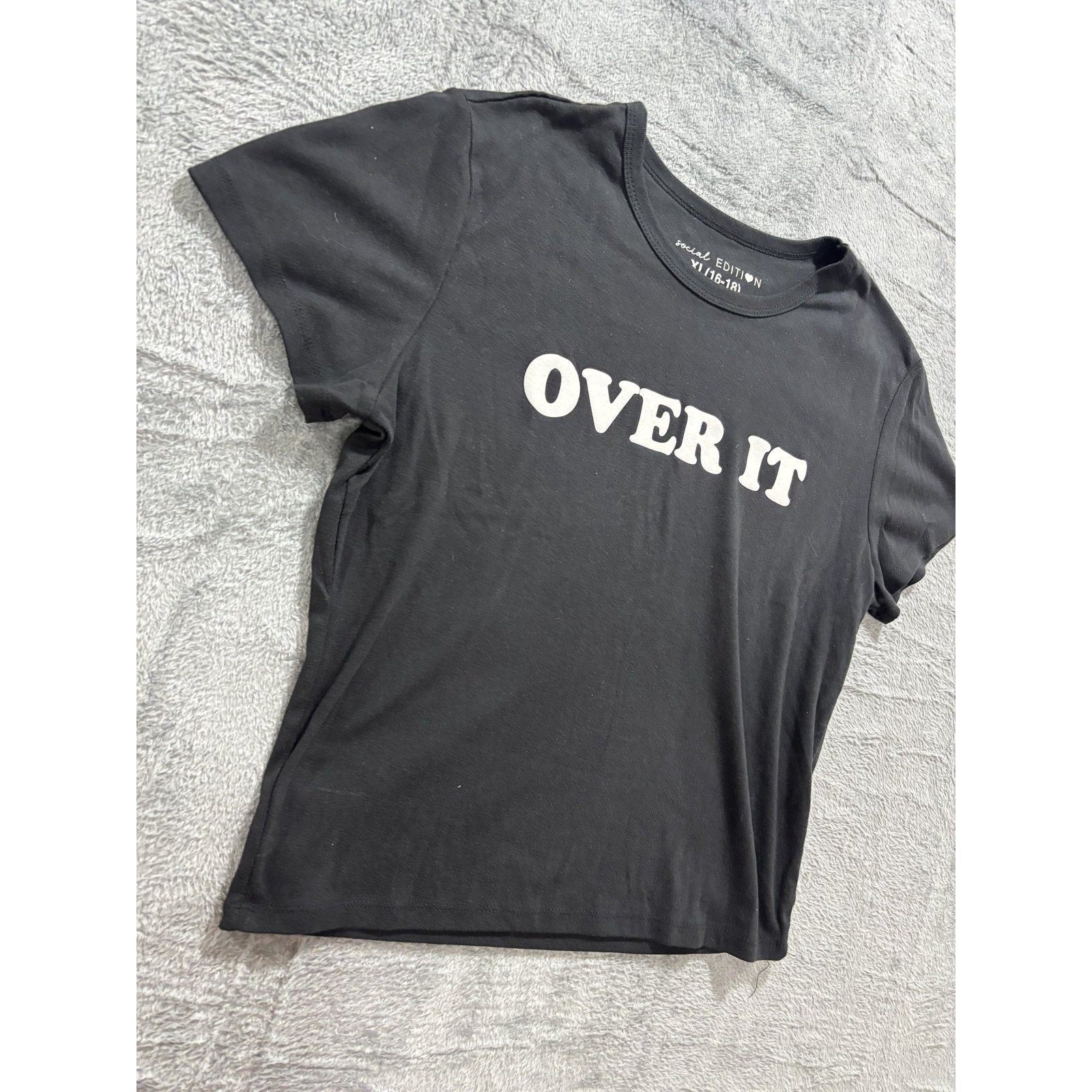 Social Edition XL Black Womens Over It Graphic T-Shirt Casual Vintage Style