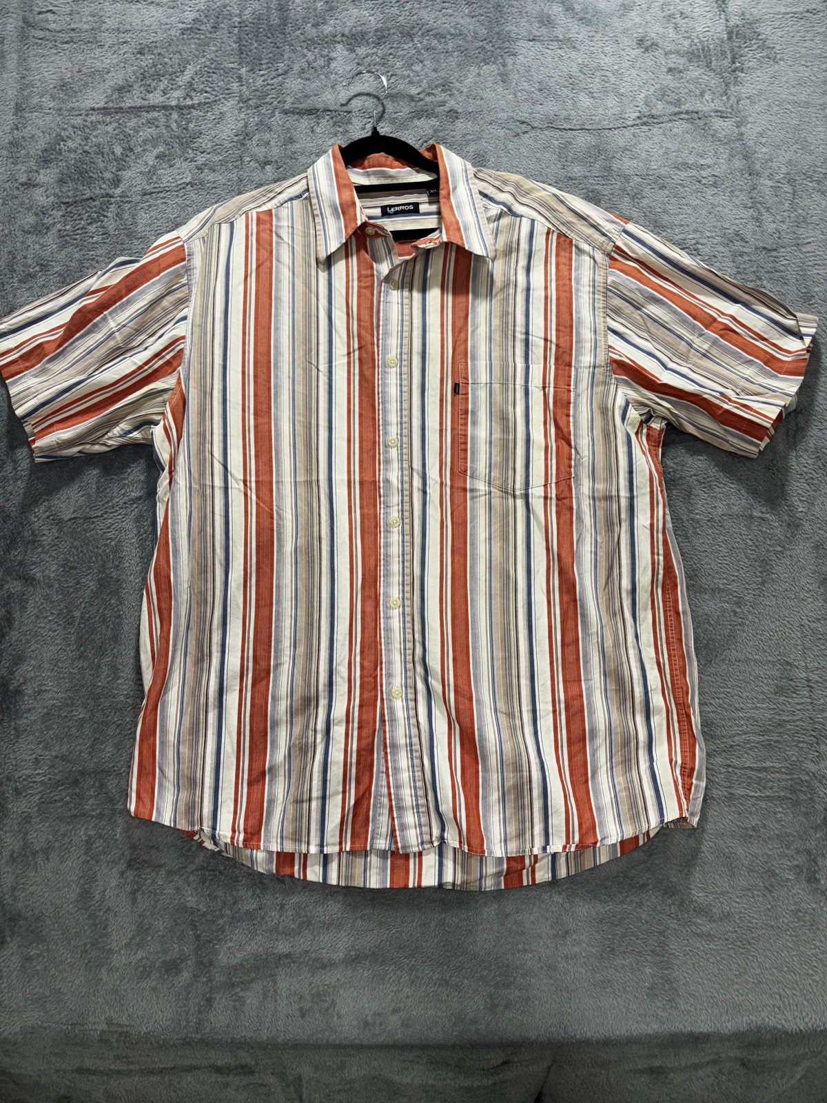 Lerros Men's Red Blue Stripe Short Sleeve Shirt XL