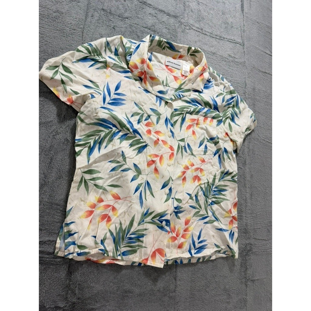 Alfred Dunner Button Up Shirt Womens 16 Tropical Floral Rayon Camp Casual
