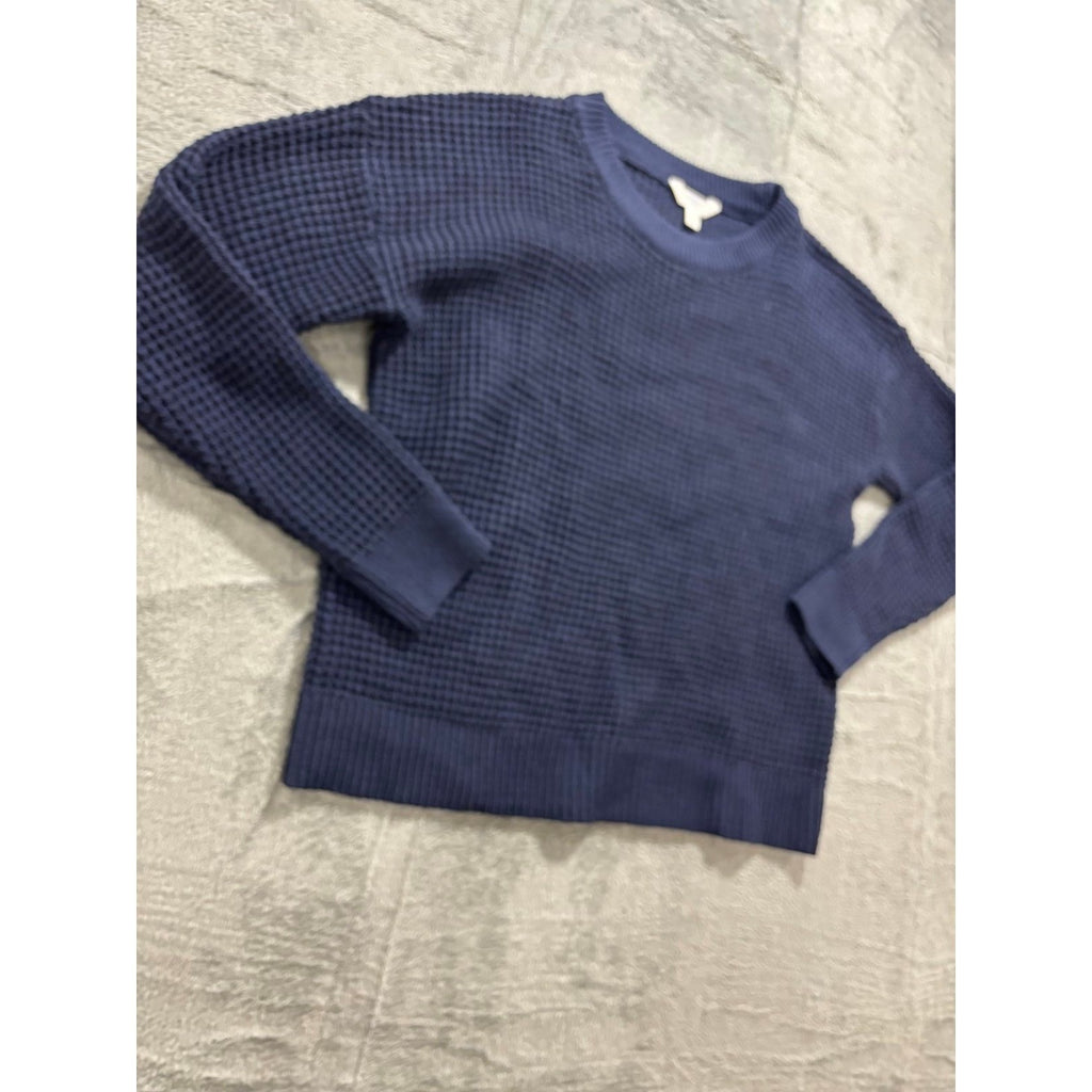 Time and Tru Womens L Navy Blue Waffle Knit Sweater Casual Cozy Pullover