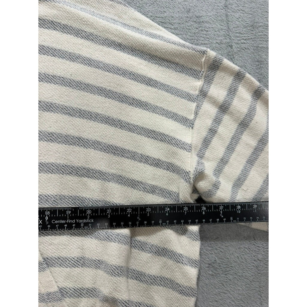 Oversized Striped Knit Hoodie Cream Grey Nautical Kangaroo Pocket Pullover Coast