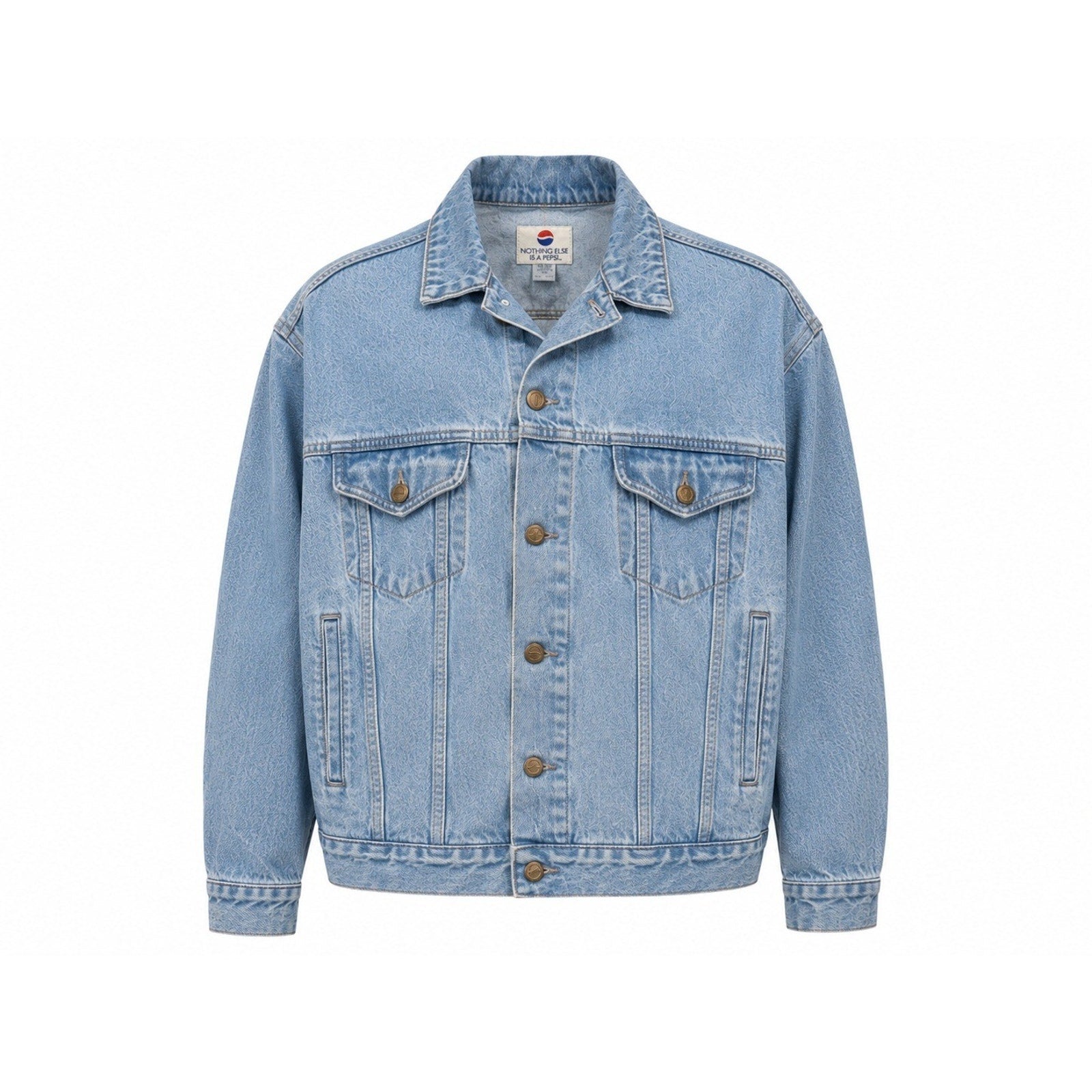 Vintage Pepsi Denim Trucker Jacket Light Wash 90s Promo Adult Large Cotton Blue