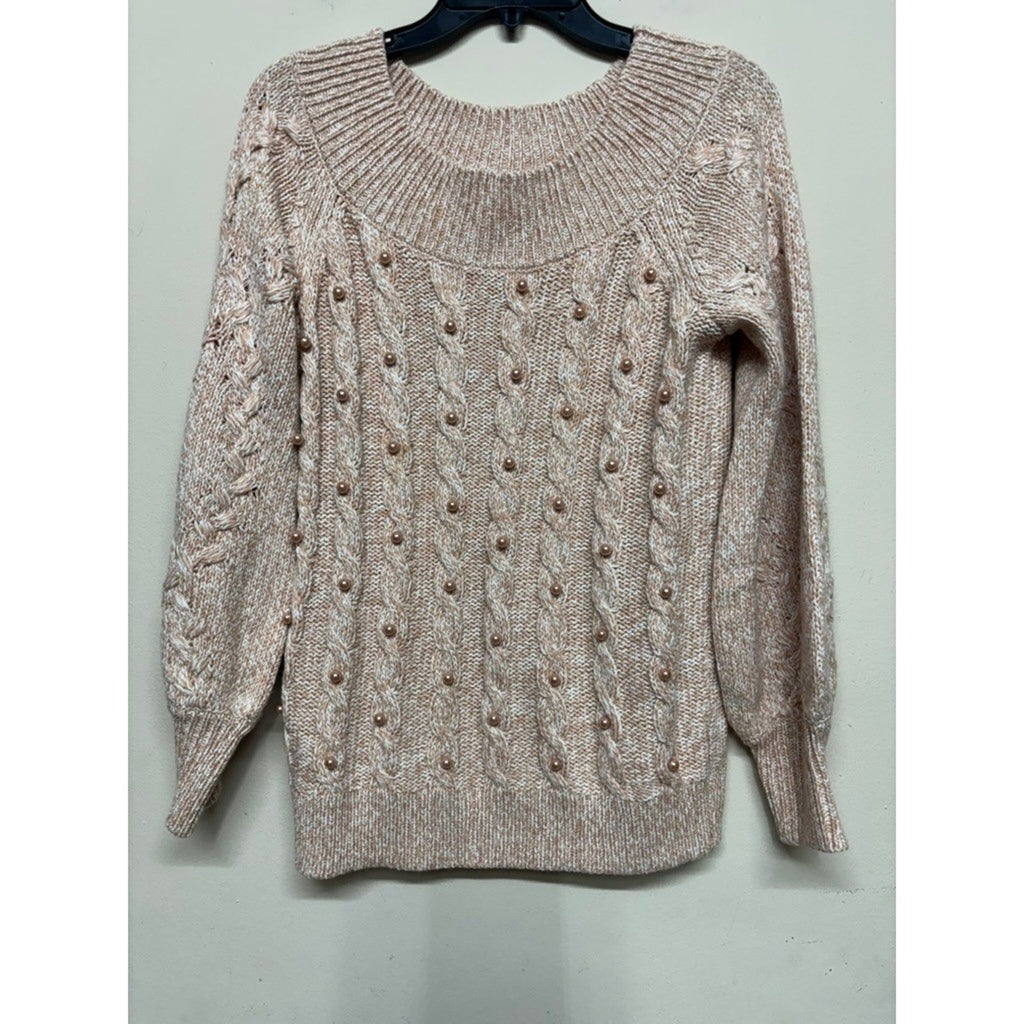 Soho Jeans Cable Knit Pearl Sweater Medium Blush Pink Chunky Cozy Preppy Chic