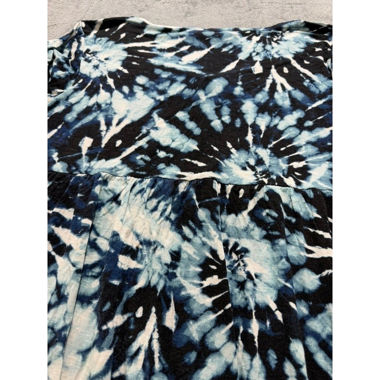LuLaRoe Blue Black Tie Dye Button Front V-Neck Mini Dress Womens Large Festival