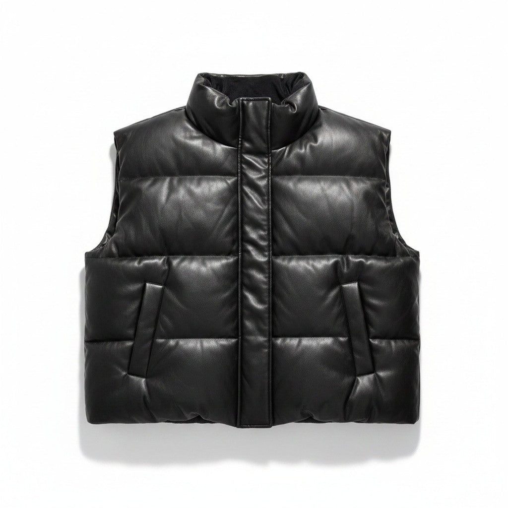 Abercrombie & Fitch XL Black Womens Vegan Leather Puffer Vest Moto Street Chic
