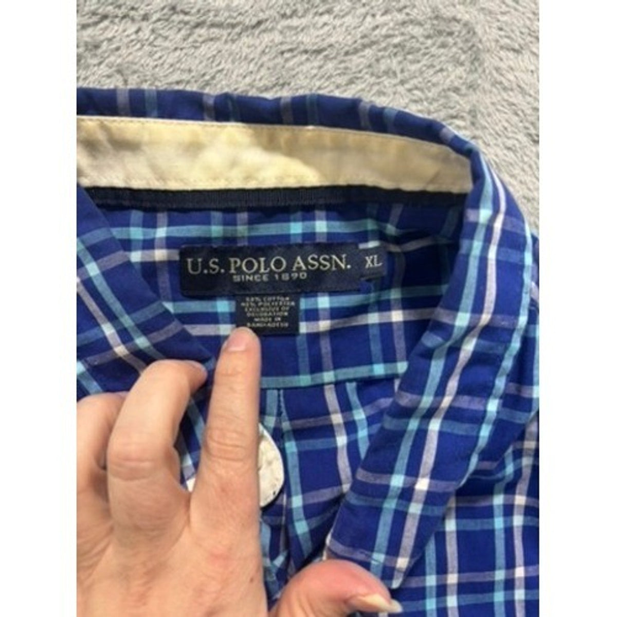 U.S. Polo Assn Shirt Mens XL Blue Plaid Short Sleeve Button Down Casual
