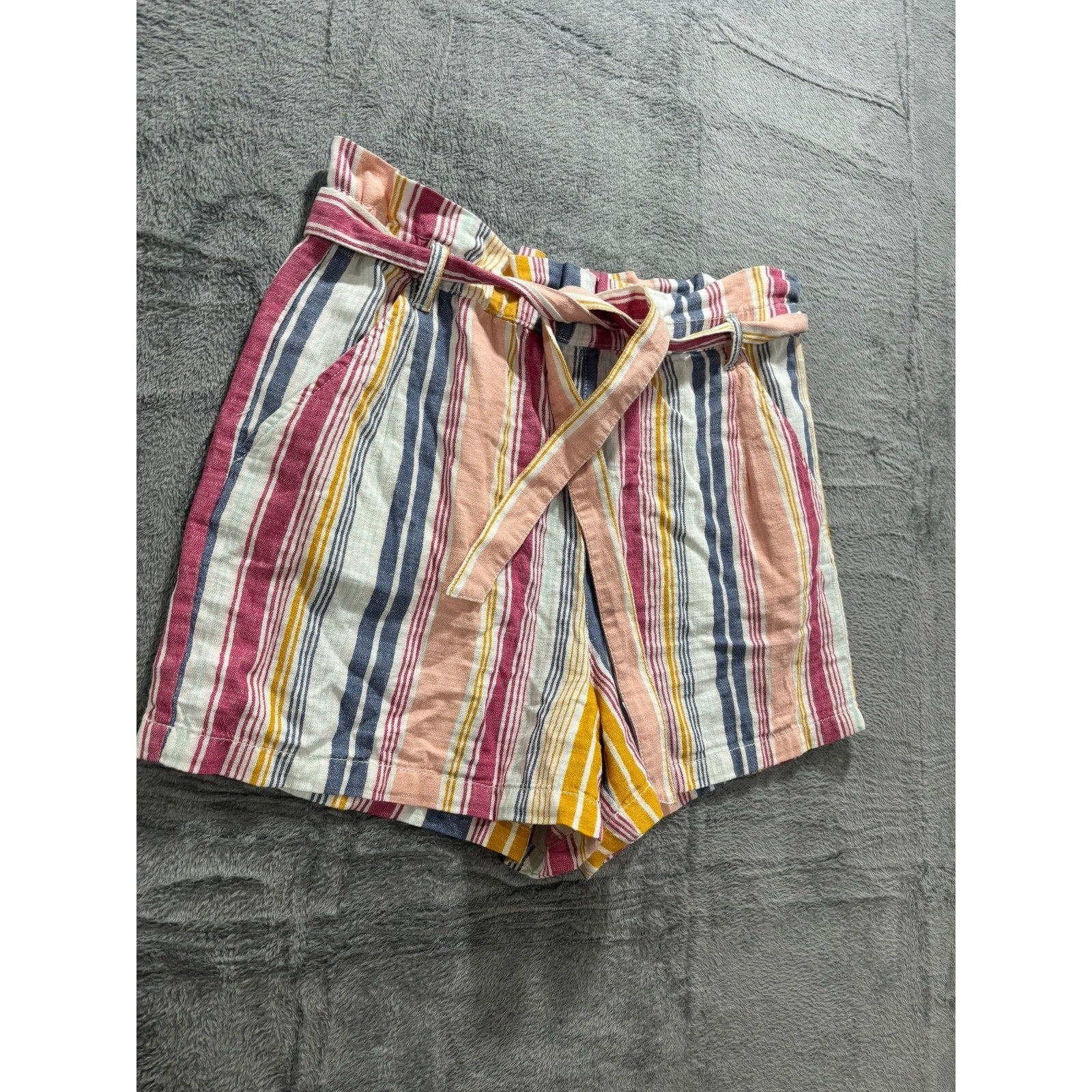 ana Shorts Women L Multicolor Stripe Tie Waist High Rise Casual Summer