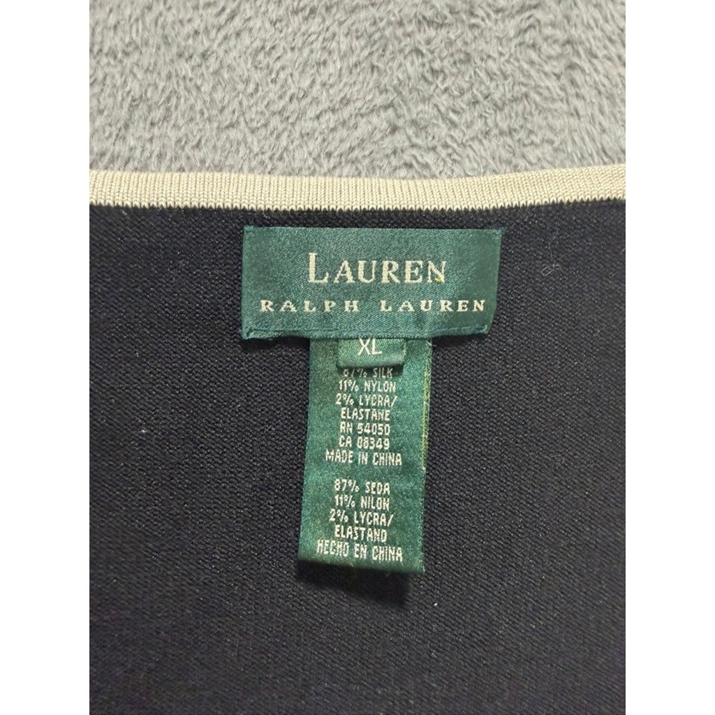 Lauren Ralph Lauren Tank Top Womens XL Black Silk Blend Contrast Trim Knit