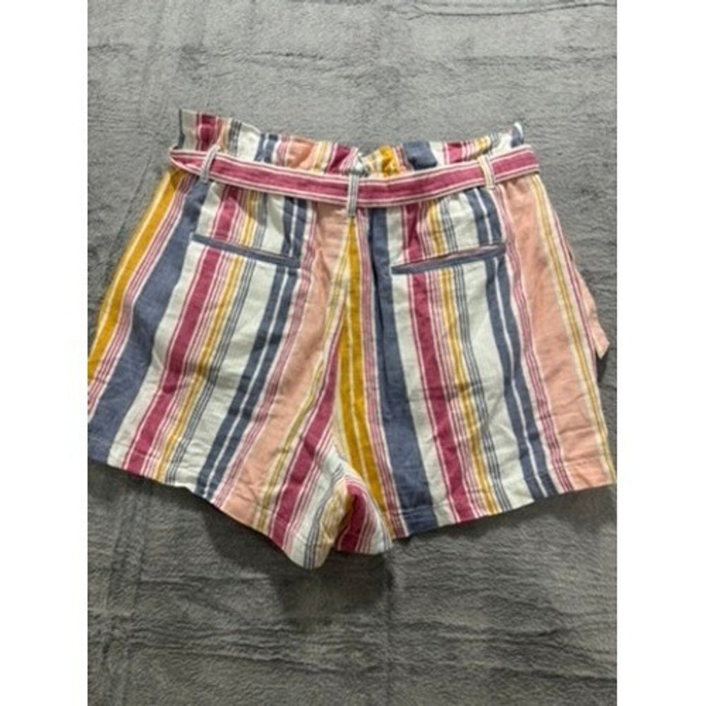 ana Shorts Women L Multicolor Stripe Tie Waist High Rise Casual Summer