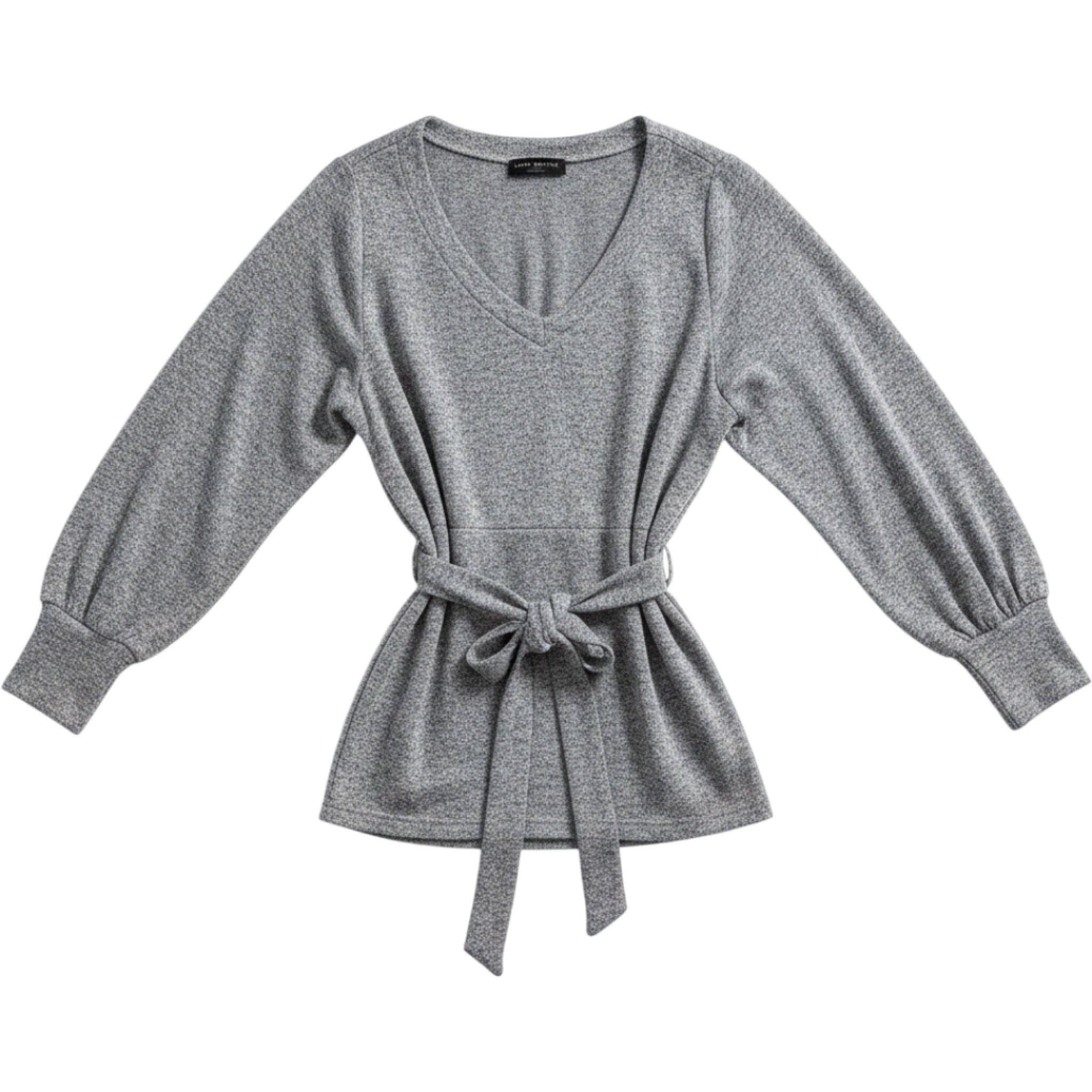 NWT Lane Bryant 14/16 Gray Wrap Top Tie Waist Long Sleeve Plus Size Knit