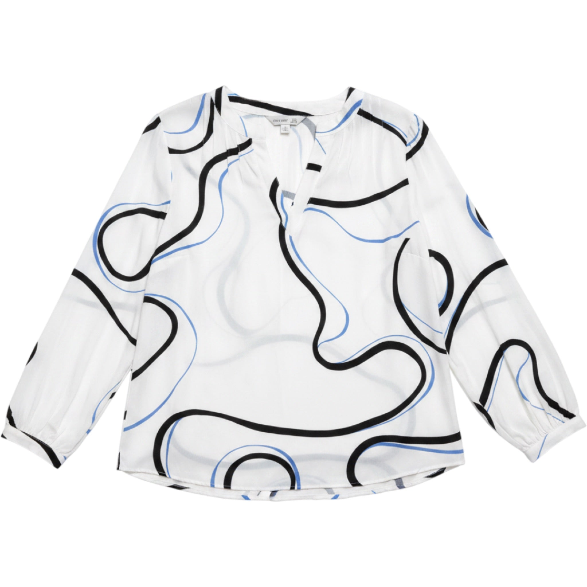 Nine West Womens XXL White Abstract Print Blouse Long Sleeve V-Neck Career