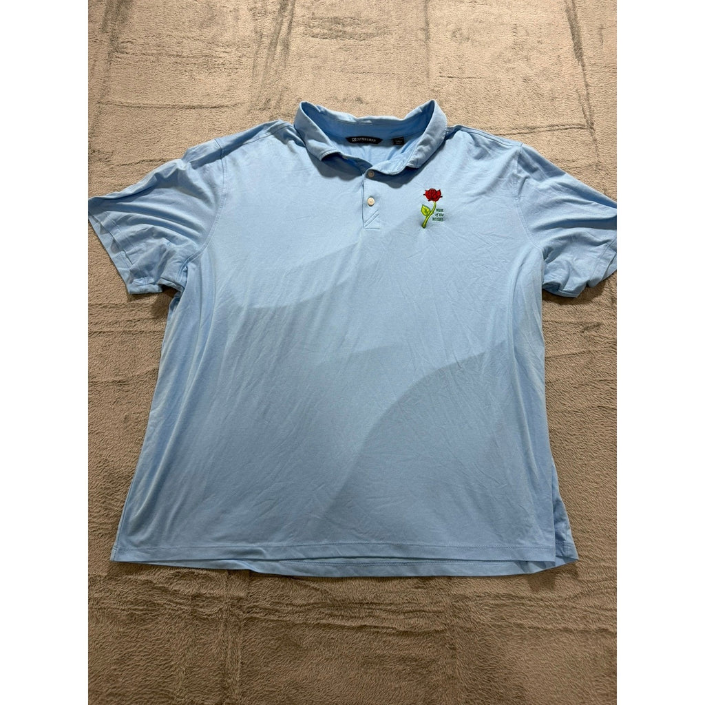 Cutter & Buck Mens XXL Light Blue War of the Roses Embroidered Polo Shirt