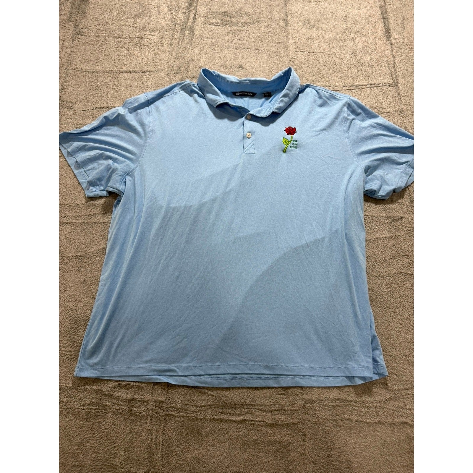 Cutter & Buck Mens XXL Light Blue War of the Roses Embroidered Polo Shirt
