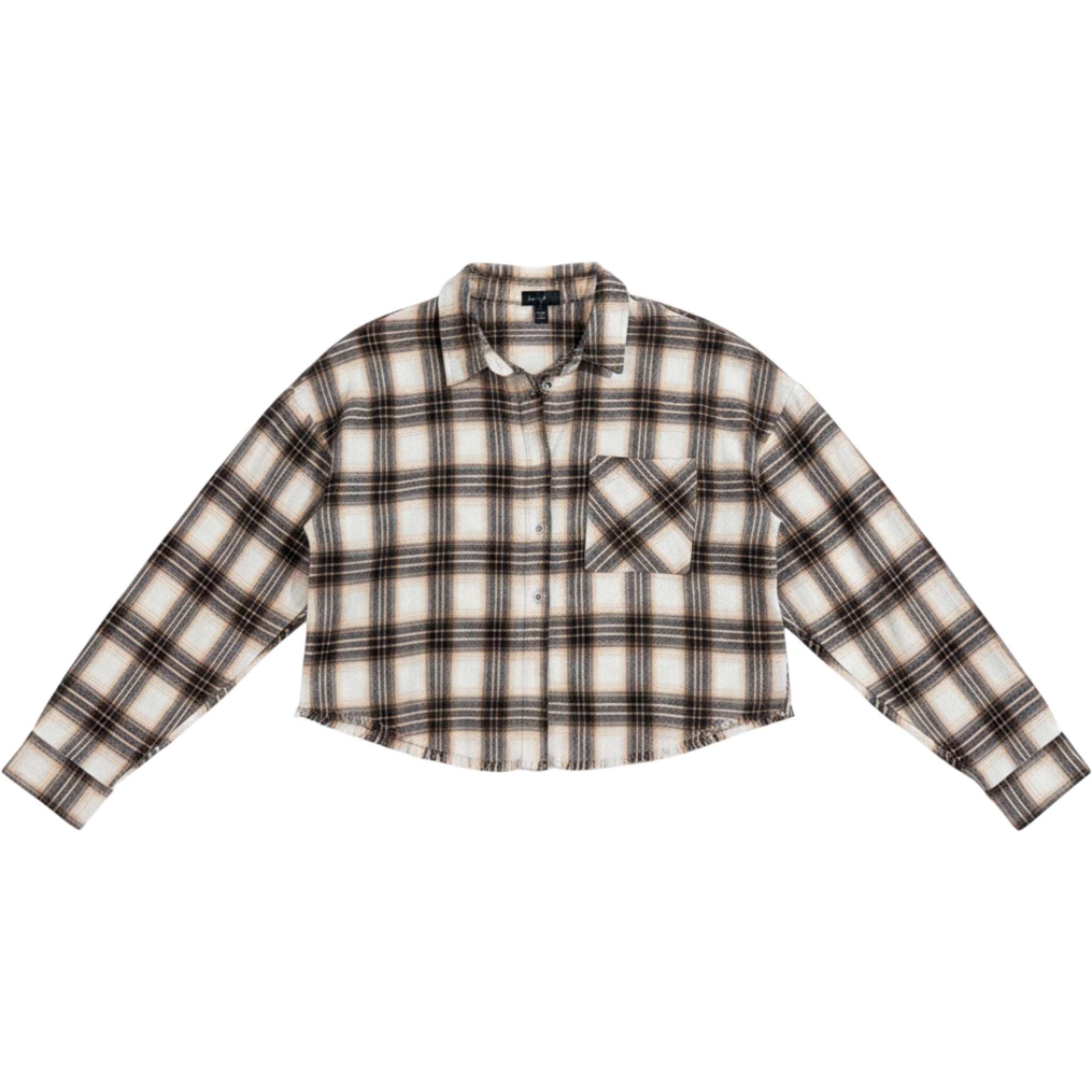 J for Justify L Brown Cream Plaid Cropped Flannel Shirt Grunge Boho