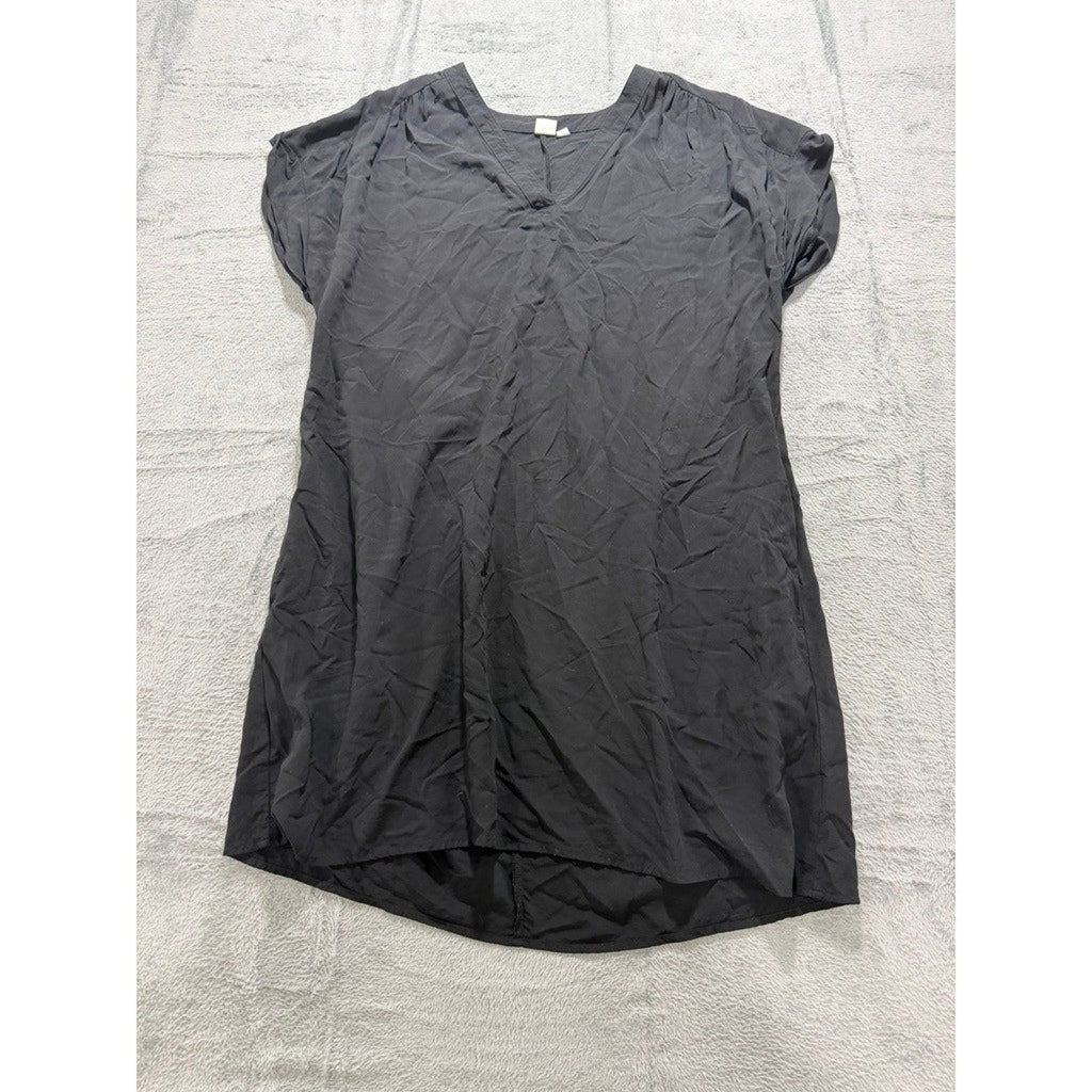Gap Womens XL Black V-Neck Short Sleeve Rayon Shift Dress High Low Hem