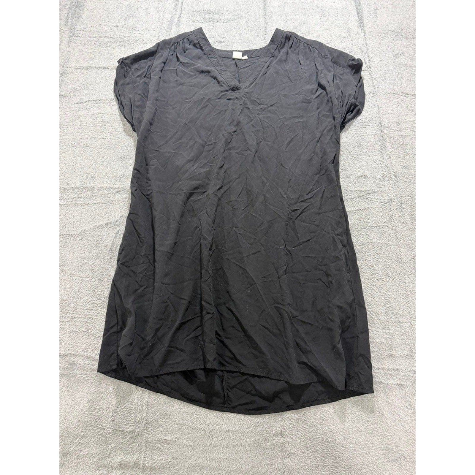 Gap Womens XL Black V-Neck Short Sleeve Rayon Shift Dress High Low Hem