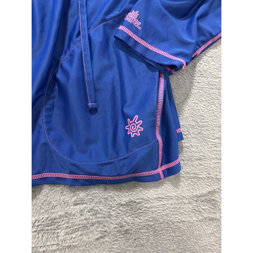 UV Skinz Womens 3XL Blue Pink Full Zip Hooded Rash Guard Swim Shirt Athleisure