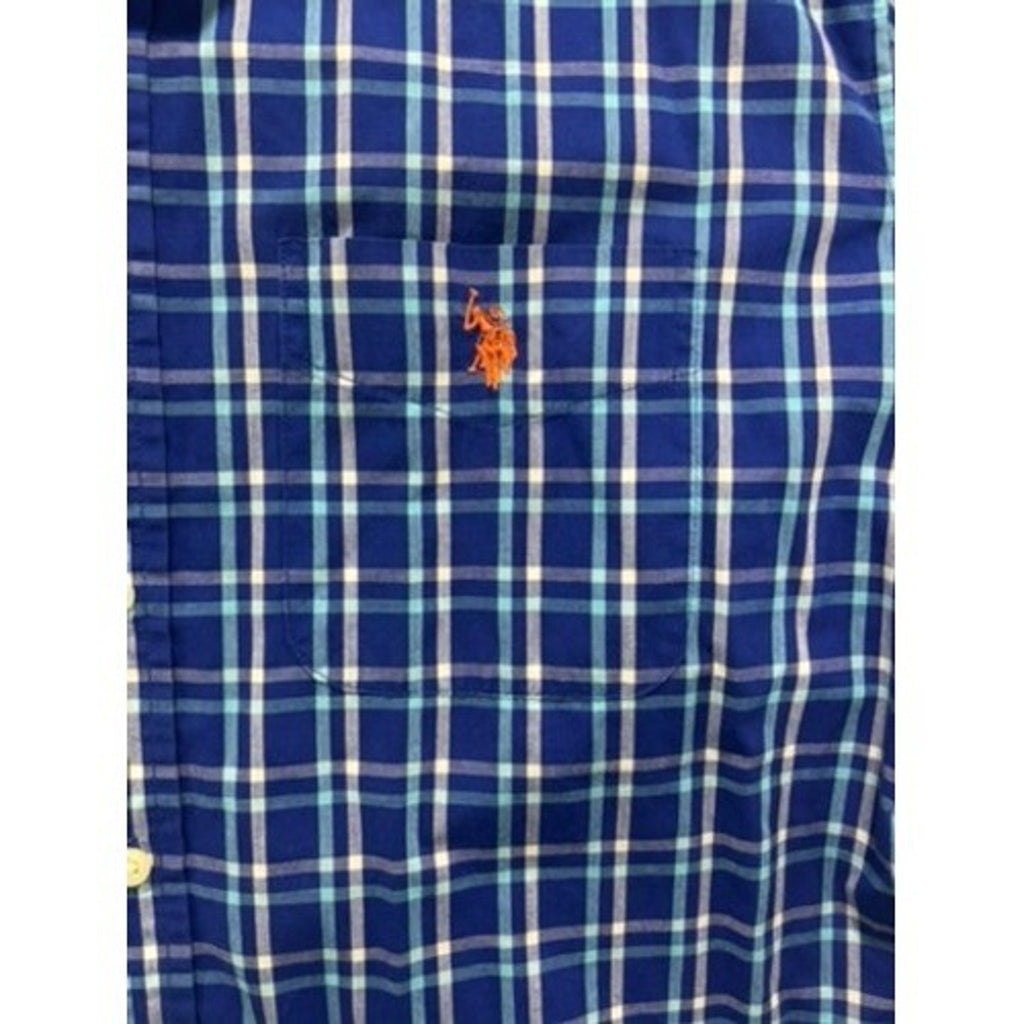 U.S. Polo Assn Shirt Mens XL Blue Plaid Short Sleeve Button Down Casual