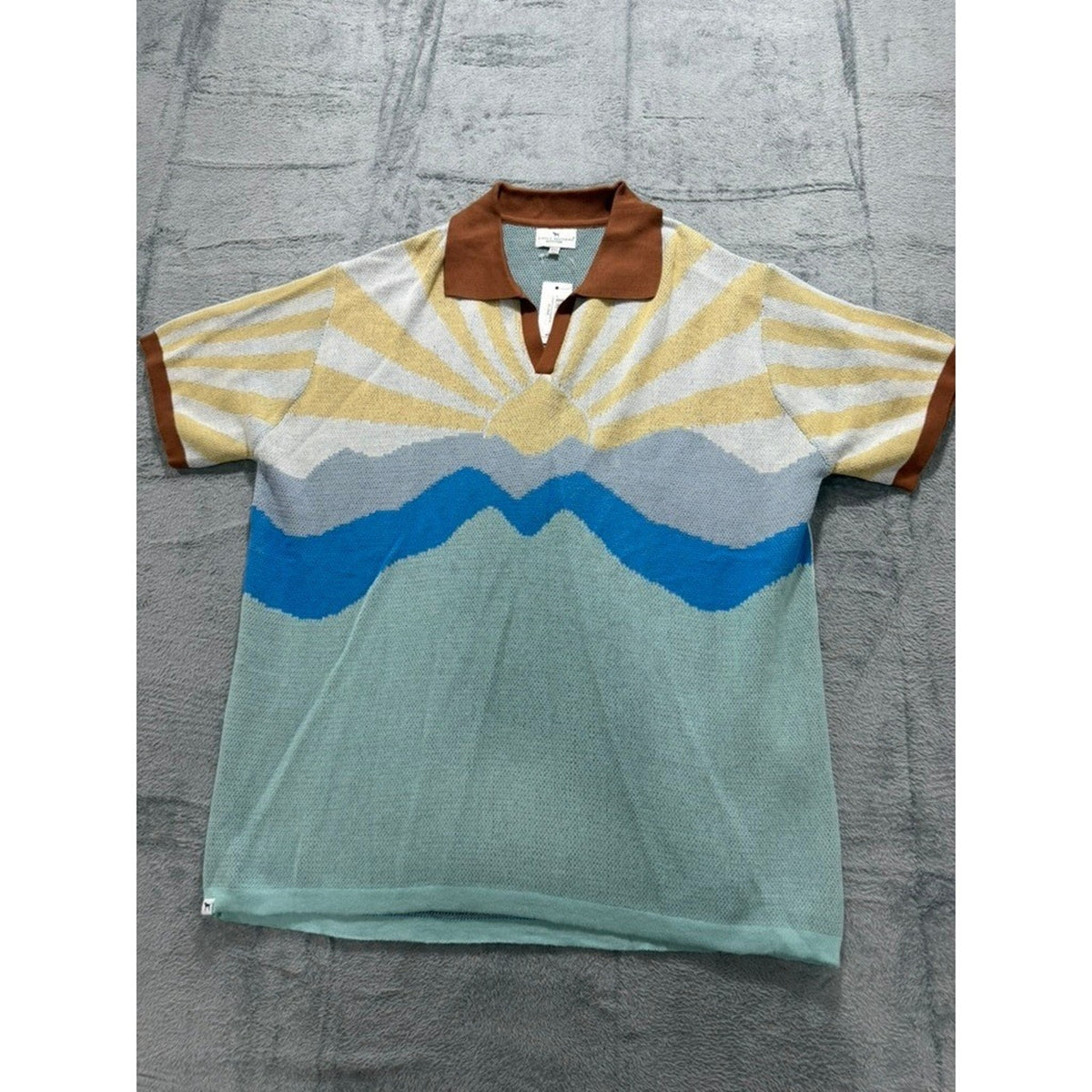 Simply Southern Polo Sweater Mens XXL Knit Sunrise Graphic Short Sleeve
