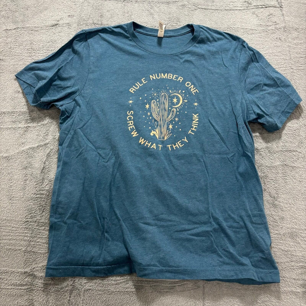 Bella Canvas XL Blue Womens Graphic T-Shirt Cactus Desert Boho Casual