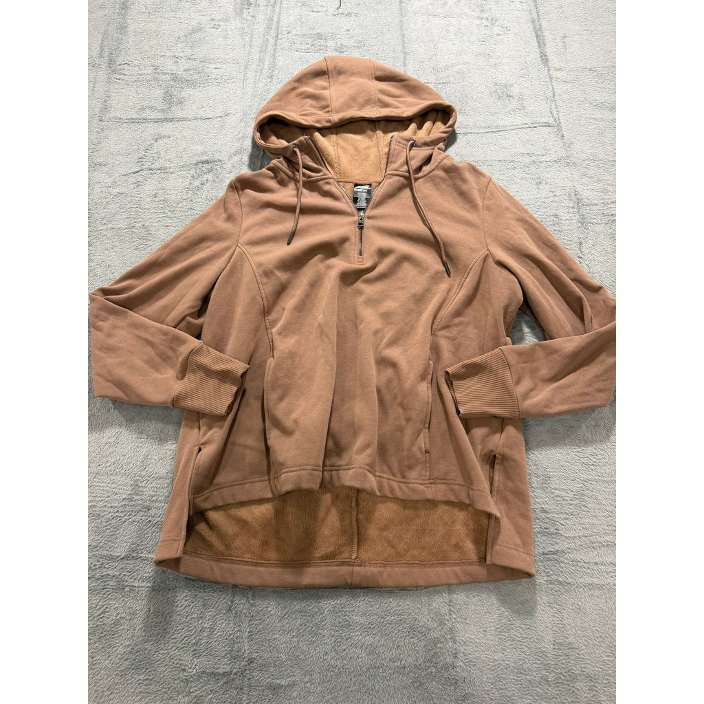 Avia Women XXL Camel Brown Quarter Zip Sherpa Lined High Low Hoodie Sweatshirt