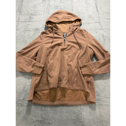Avia Women XXL Camel Brown Quarter Zip Sherpa Lined High Low Hoodie Sweatshirt