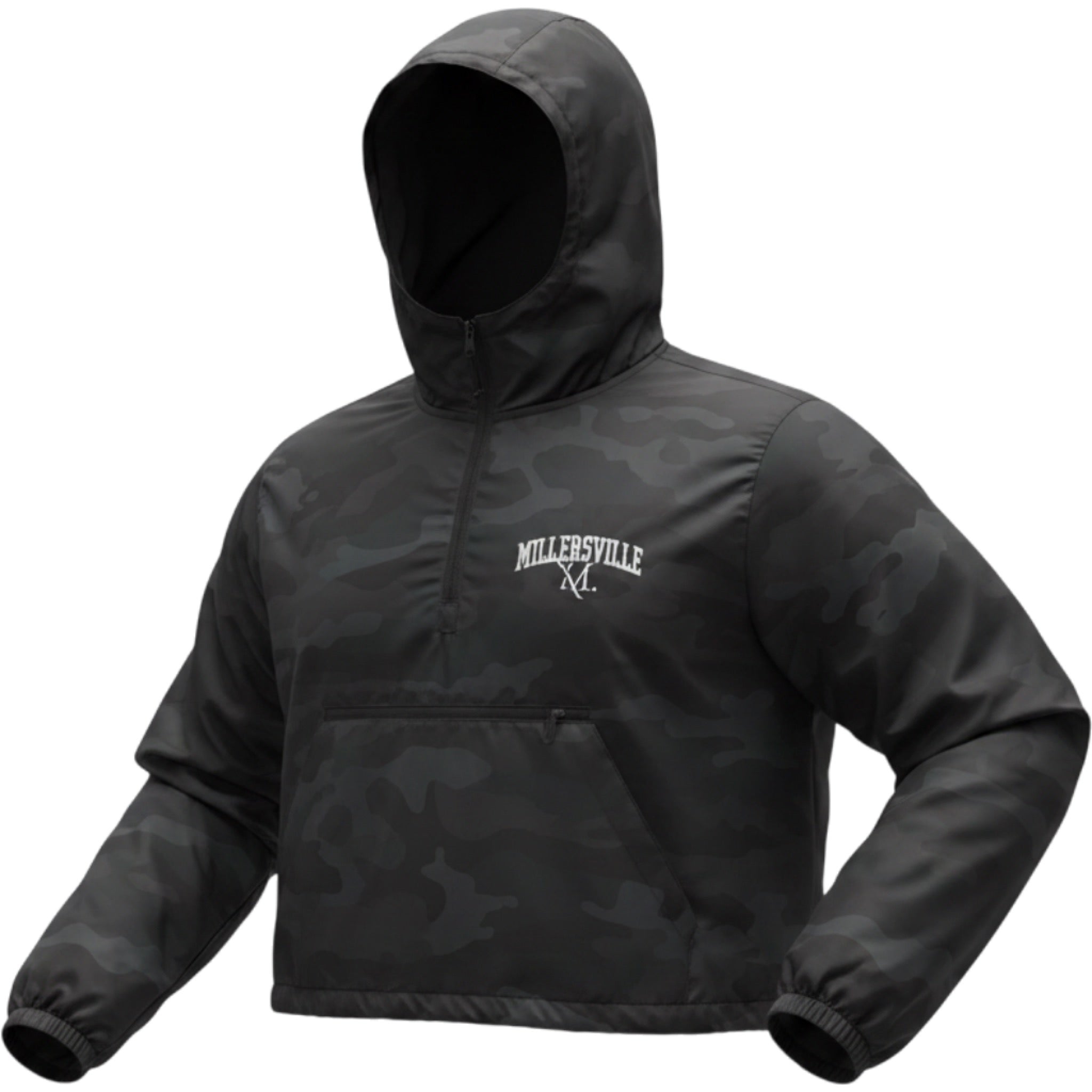 Millersville University Windbreaker Jacket Mens L Black Camo Pullover Hooded