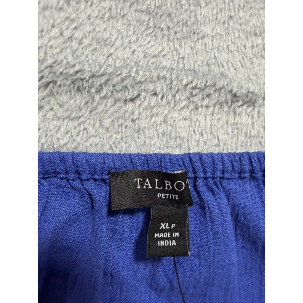 Talbots Petite XL P Blue Coral Embroidered Tassel Peasant Blouse NWT 57095257