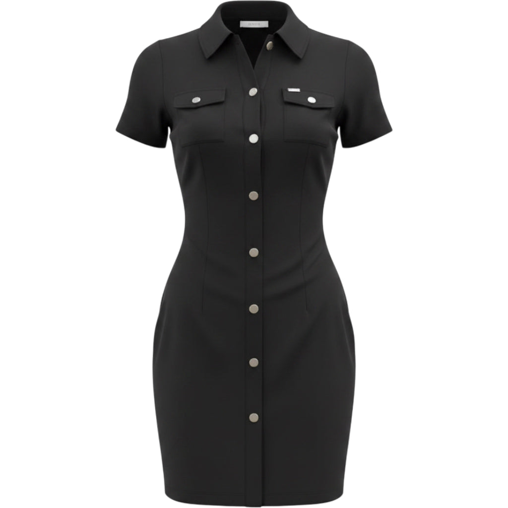 Guess Black Shirt Dress Womens S Button Front Stretch Collared Mini Dress