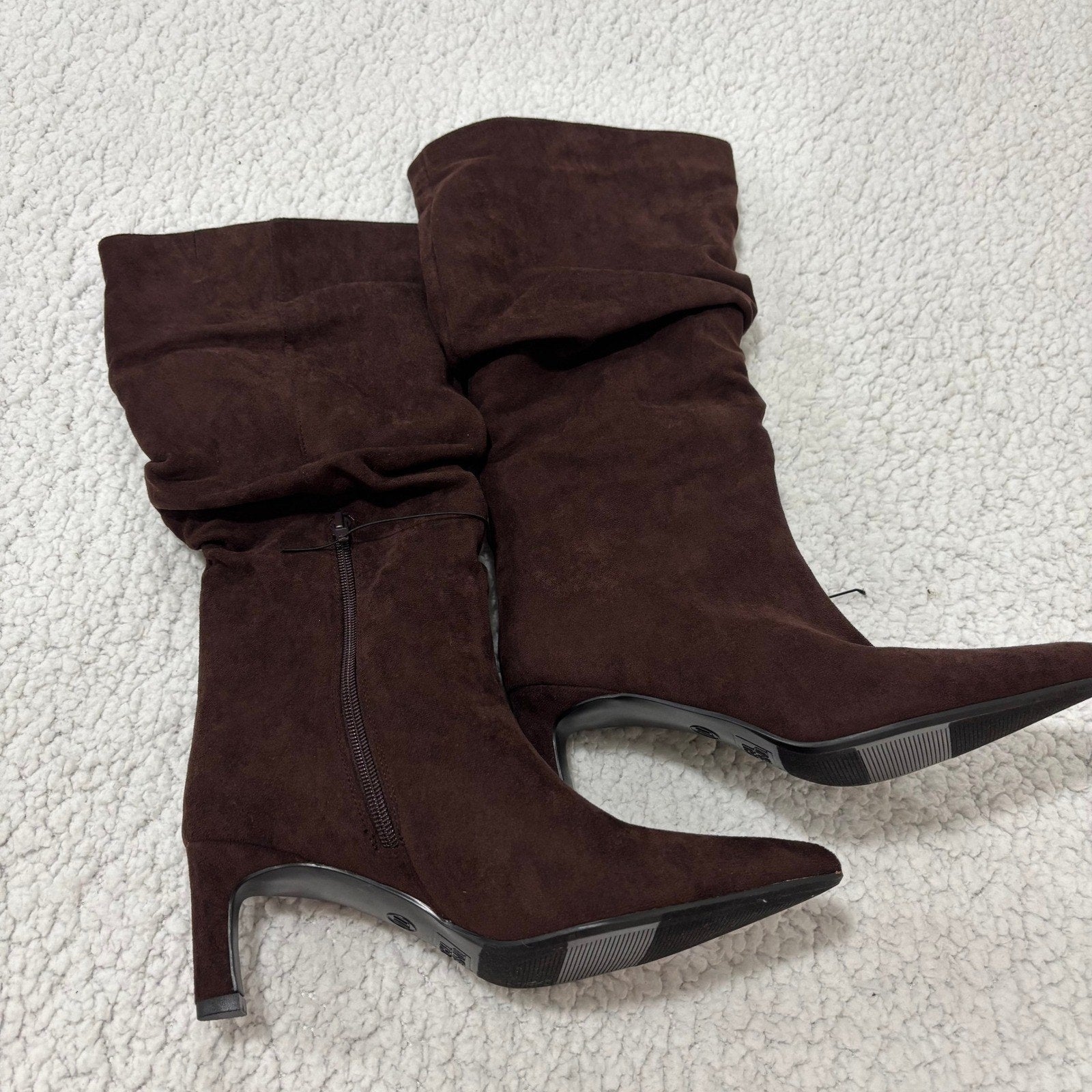 Time and Tru Womens 7 W Chocolate Brown Mid Slouch Boots Faux Suede Boho Western