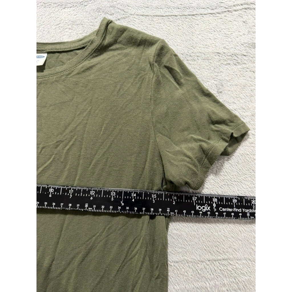 Old Navy Luxe Women Short Sleeve Crew Neck T-Shirt Olive Green Curved Hem Small