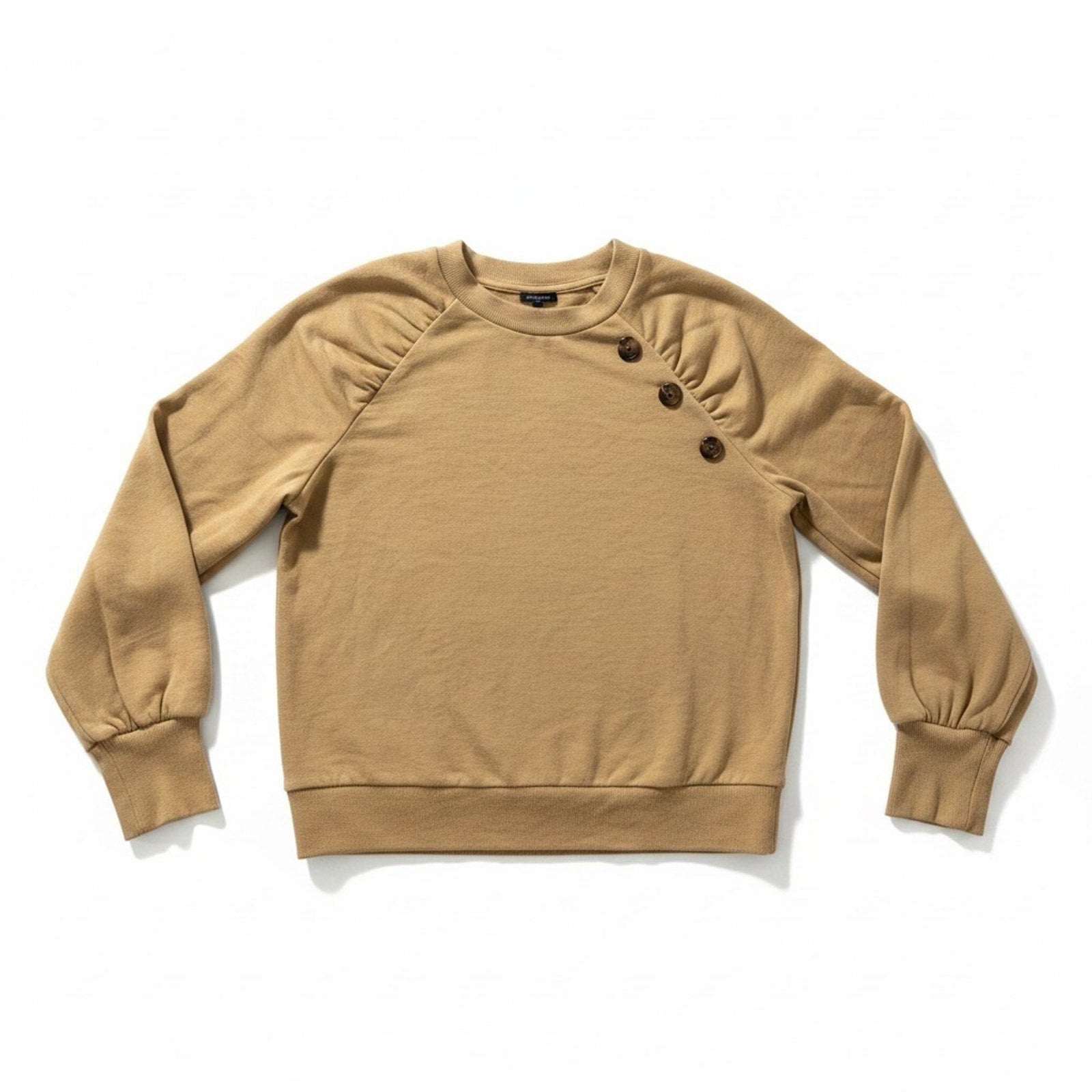 Who What Wear Womens L Tan Button Detail Sweatshirt Long Sleeve Casual Cozy Boho