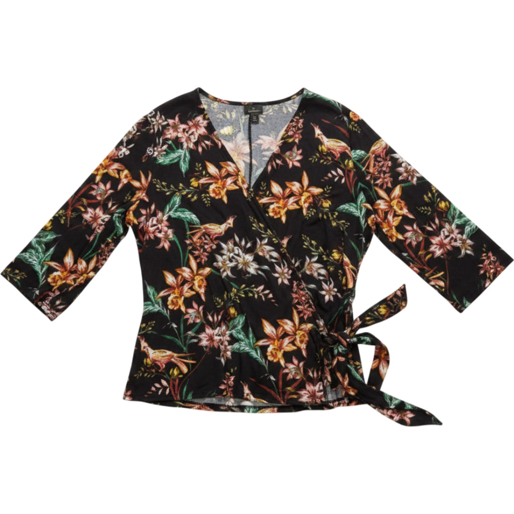 Worthington Blouse Womens 3X Floral Wrap Top Tie Waist V Neck Stretch Office