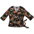 Worthington Blouse Womens 3X Floral Wrap Top Tie Waist V Neck Stretch Office