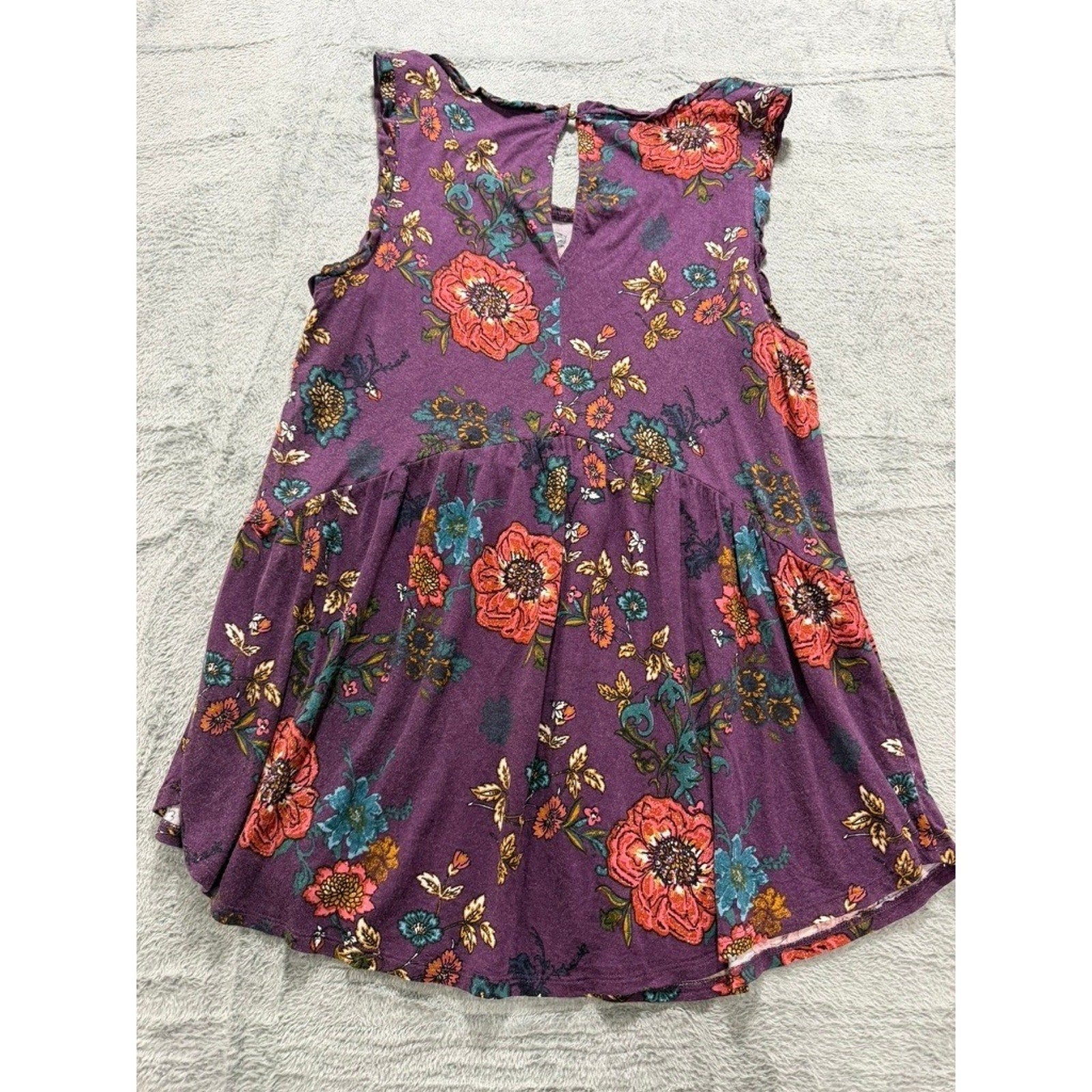 Maurices Purple Floral Babydoll Tank Ruffle Empire Waist Womens L Boho Summer
