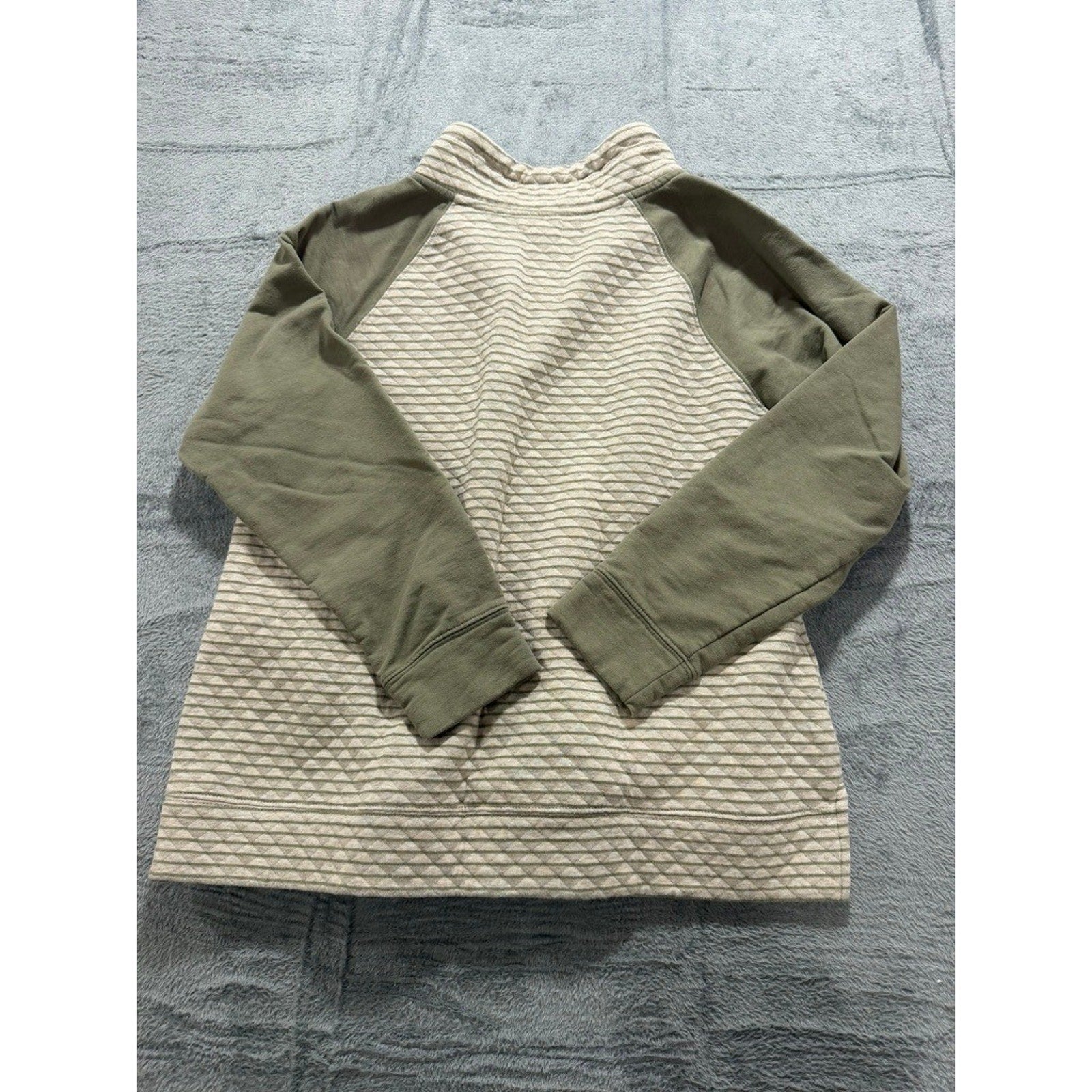 Maurices Womens Quilted Quarter Zip Pullover Sage Green Striped Size L Pocket