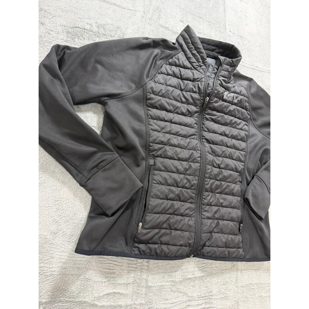 Eddie Bauer Women 2XL Black Hybrid Puffer Softshell Fleece Lined Jacket Full Zip