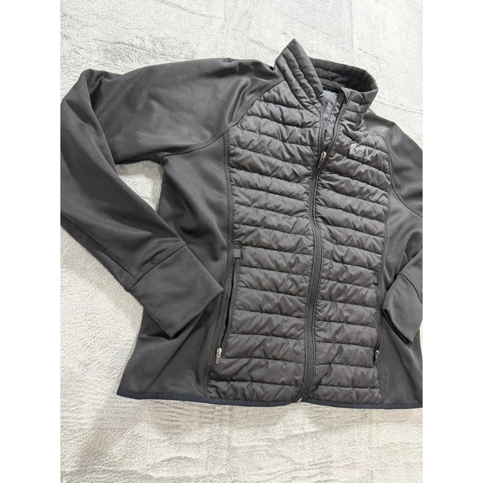 Eddie Bauer Women 2XL Black Hybrid Puffer Softshell Fleece Lined Jacket Full Zip